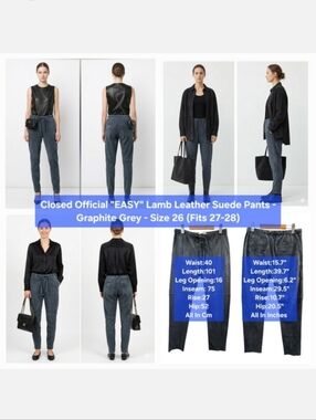 Closed Official "EASY" Lamb Leather Suede Pants Size 26 (Fits 27-28)